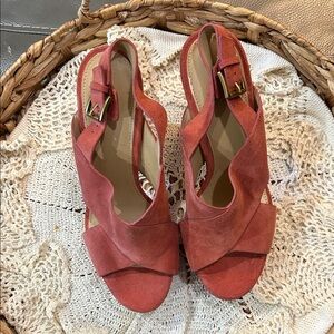 Michael Kors Elegant Red Suede Women's Sandals. 5.5” block heel. Size 10
